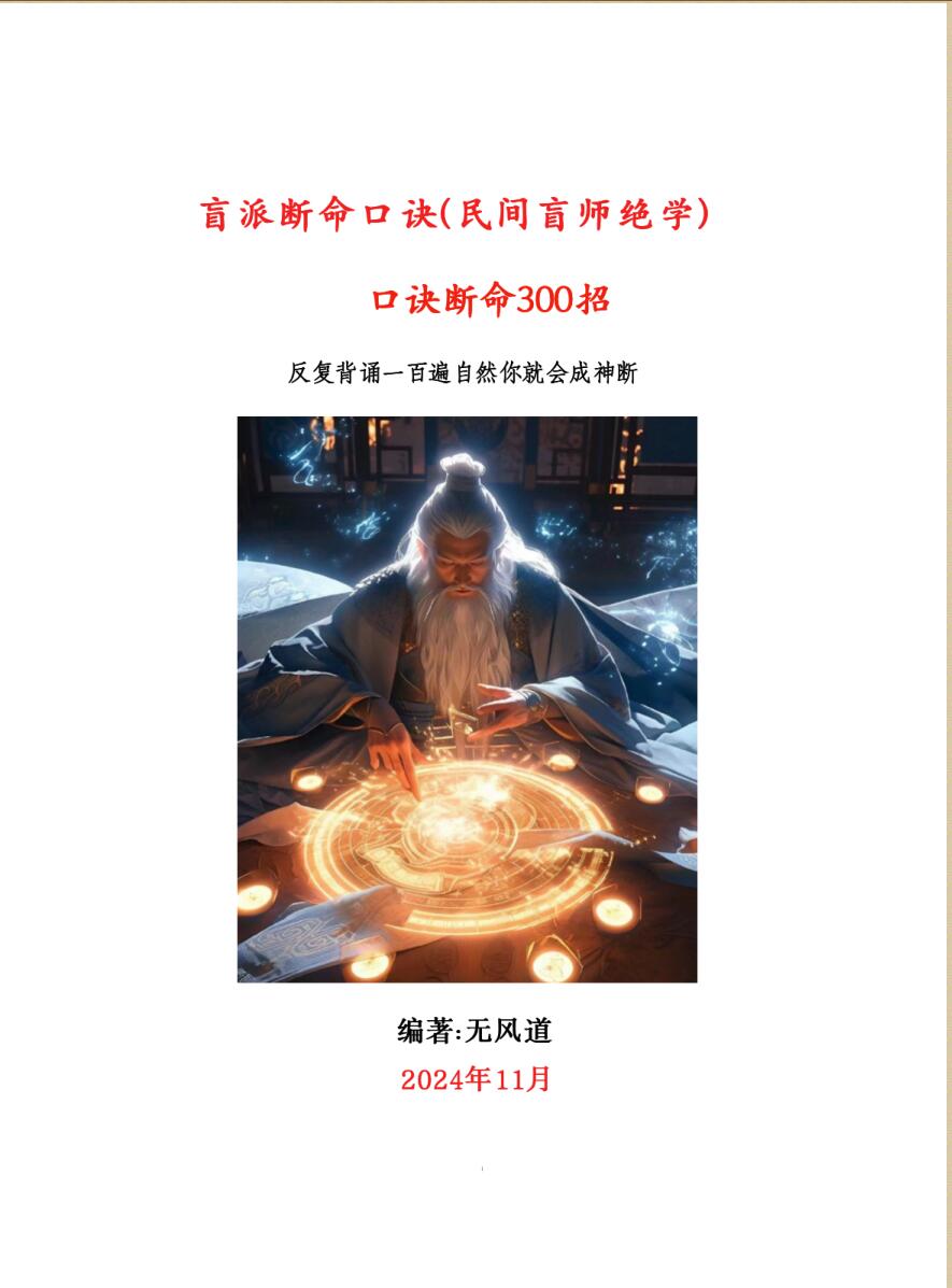 无风道《盲派断命口诀300招》
